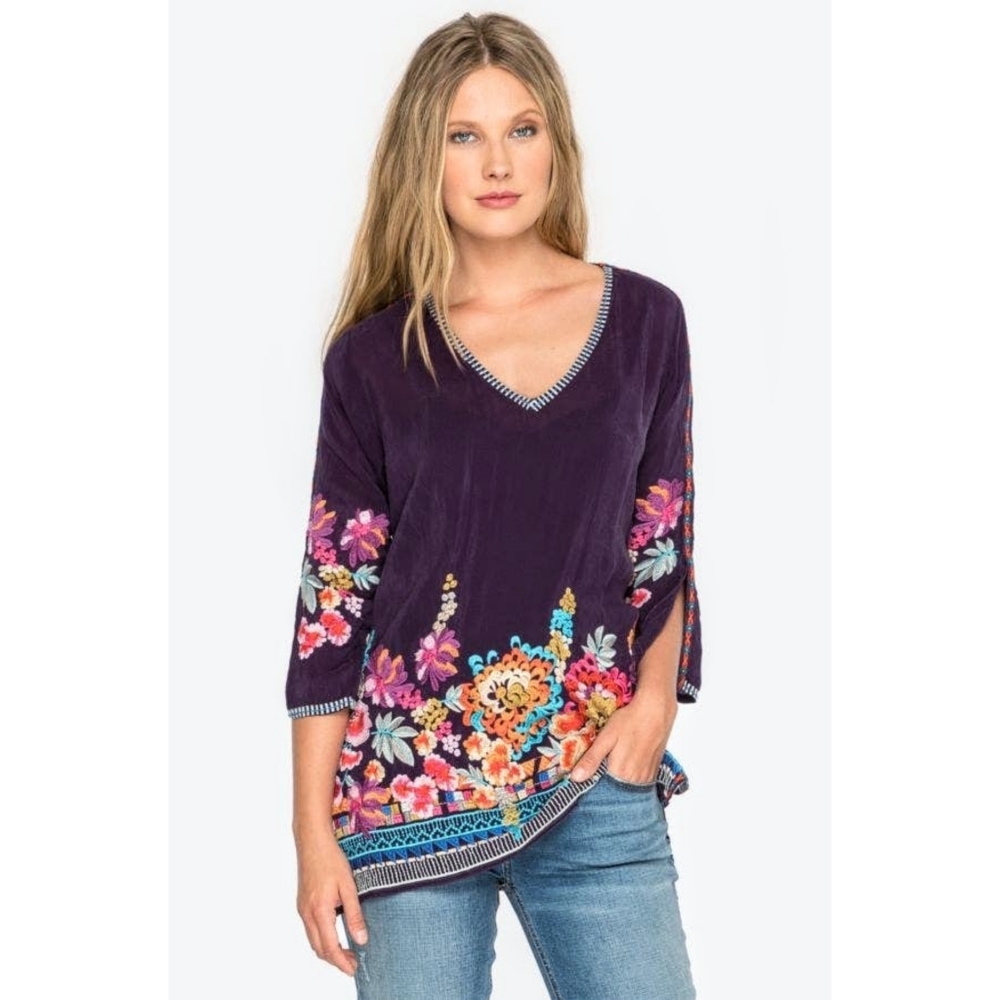 Floral Embroidered Purple Women's Top